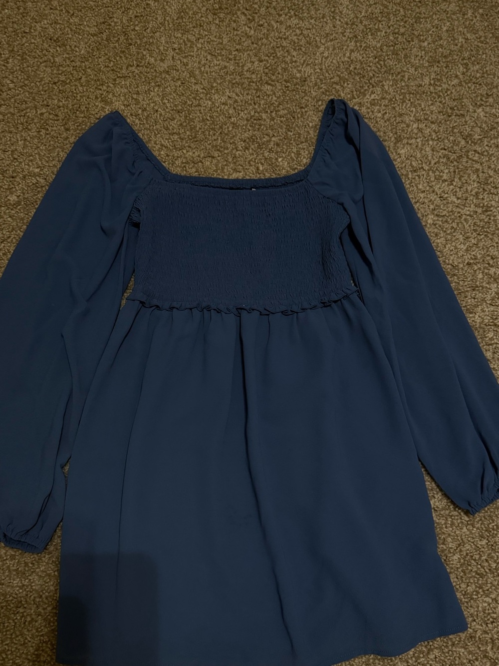 Forever 21 Navy Smocked Square-Neck Long Sleeve Tunic